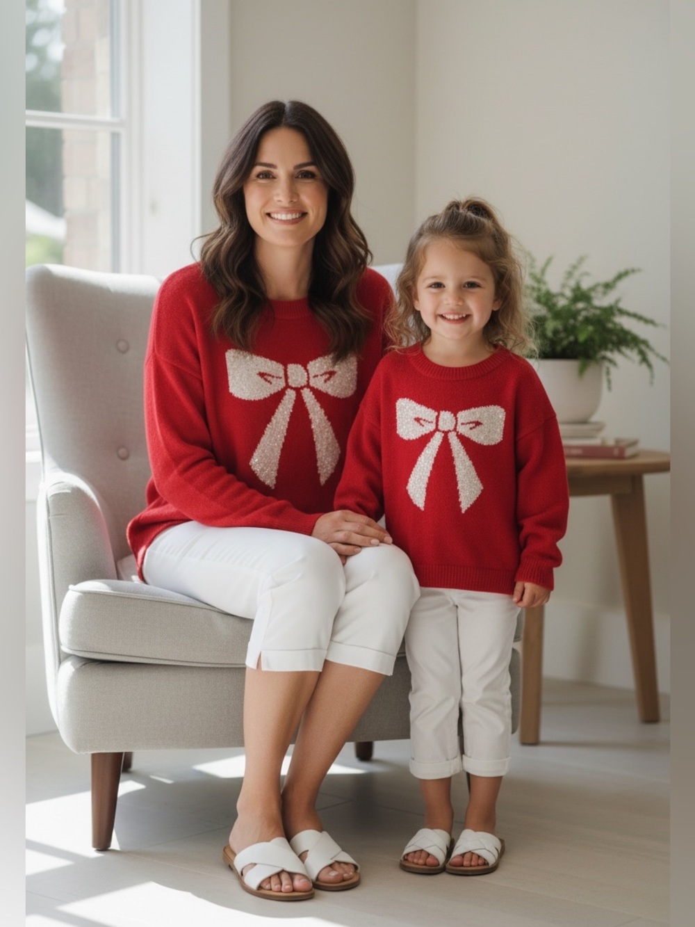 NEW Cece Mommy & Me Matching Sparkly Bow Sweaters Adult Medium & Kids S/M